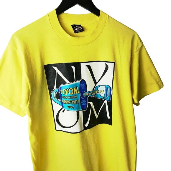NYOM Vintage 90s Creativity Graphic Tee M USA Single Stitch 50/50 Yellow - Picture 2 of 15